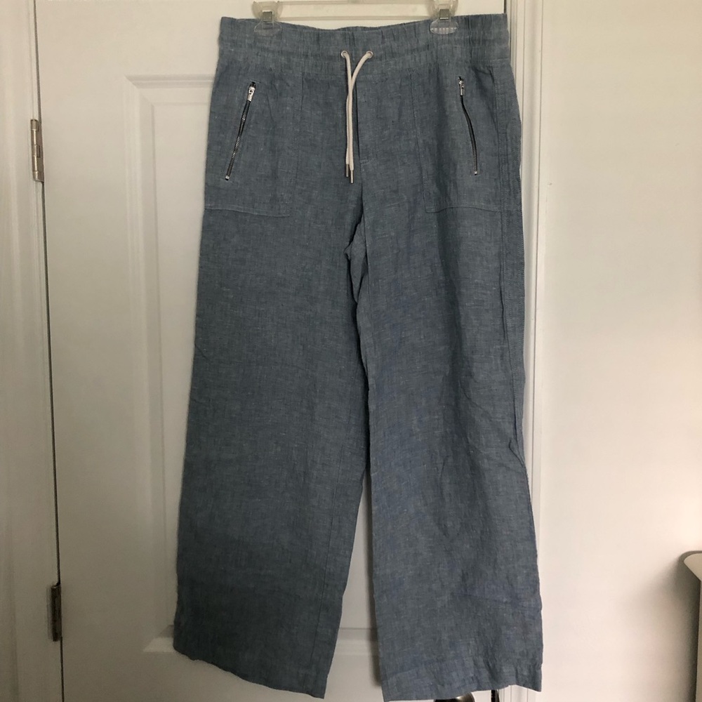 Athleta Blue Linen Cabo Wide Leg Pants - Picture 2 of 7